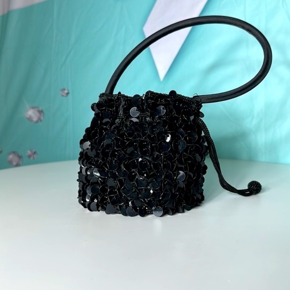 90s Y2K BEADS SEQUINS drawstring bucket bag. Evening bag Holiday dance like New - Picture 5 of 10